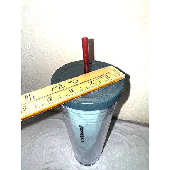 Starbucks 24 Oz Light Blue Diamond Pattern Tumbler With Lid & Red Straw - Picture 11 of 11
